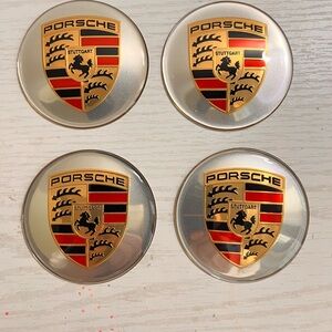 4 New 65 MM/2.56 " PORSCHE STUTTGART Emblems Golden Silver Logo Wheel Stickers